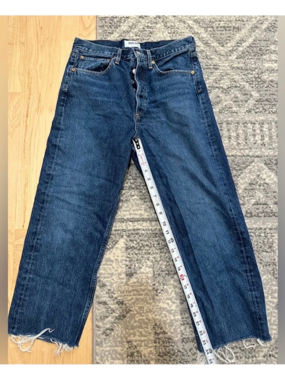 Agolde Raw Hem Straight Leg Jeans in Dark Blue Denim